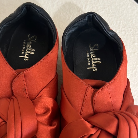 Shellys London Edgar Orange‎ Satin Platform Bow 8 - Picture 3 of 5